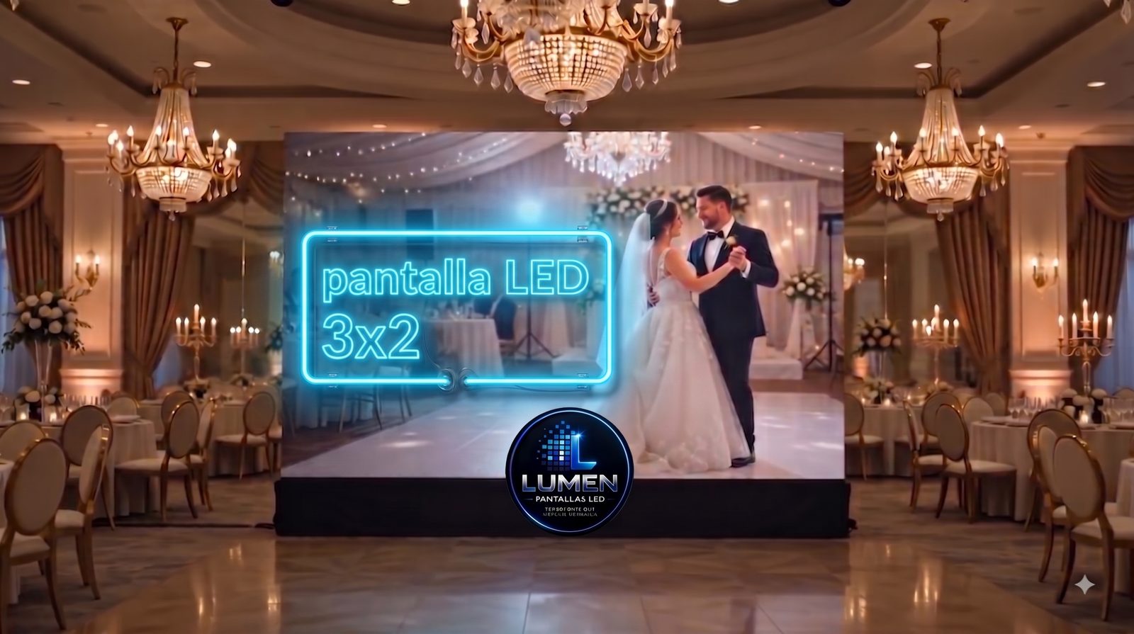 Pantalla LED de 3 por 2 metros instalada en un evento